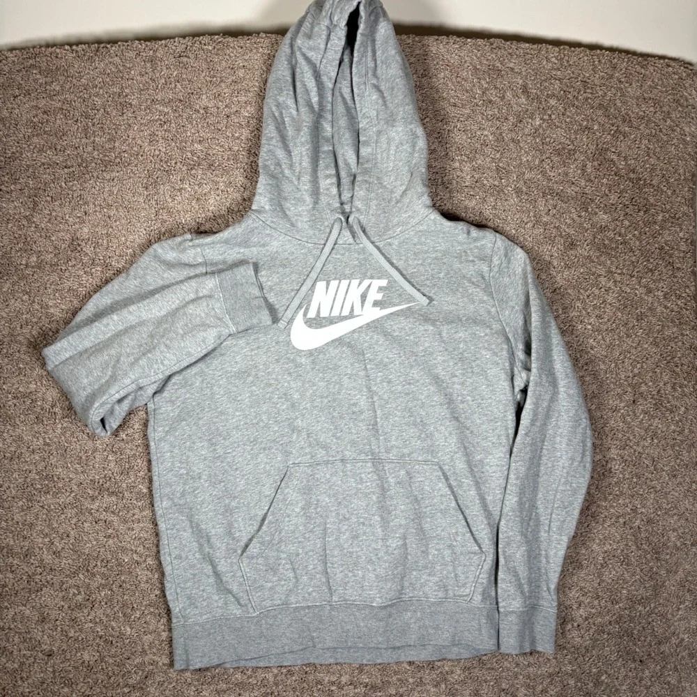 Nike Sportswear Club Fleece Hoodie Grey‎ White Logo DQ5775-063 Womens Large